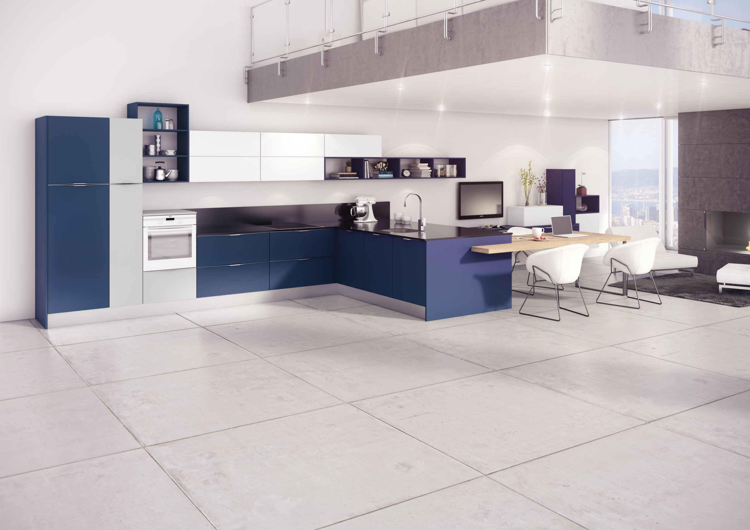 Cocina Fenix Azul Noche + Gris Claro + Blanco - Diseño e instalación de  cocinas - Idecocina